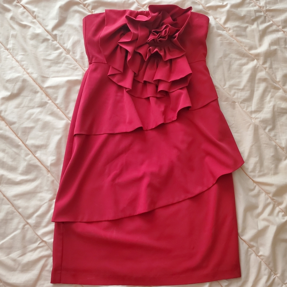 New York and Company Rose Textured Red Short Cocktail Party Dress Strapless